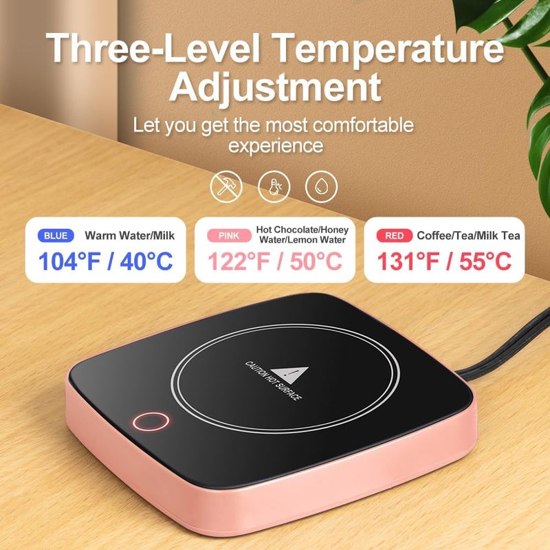 Defashun Coffee Mug Warmer Waterproof Smart Cup Warmer with 3 Temperature Setting for Warming & Heating Coffee, Beverage, Milk, Tea and Hot Chocolate (Pink) - Image 3